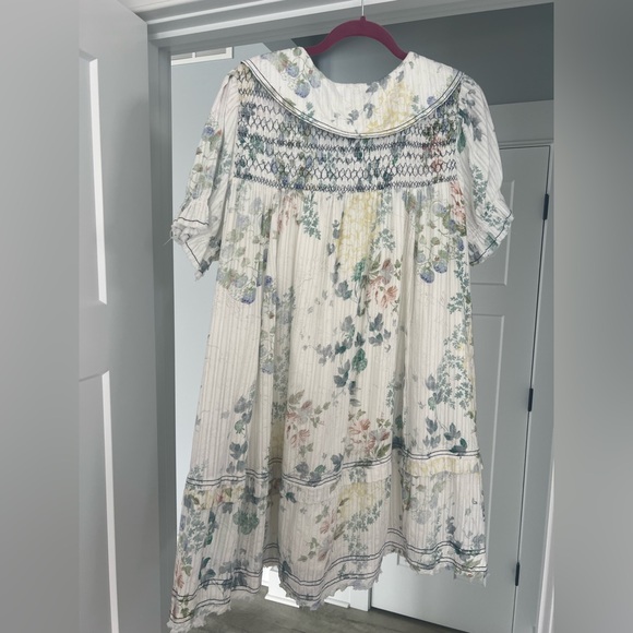 Anthropologie Pilcro Cream Smocked Babydoll Dress with Puff Sleeves - Picture 5 of 7